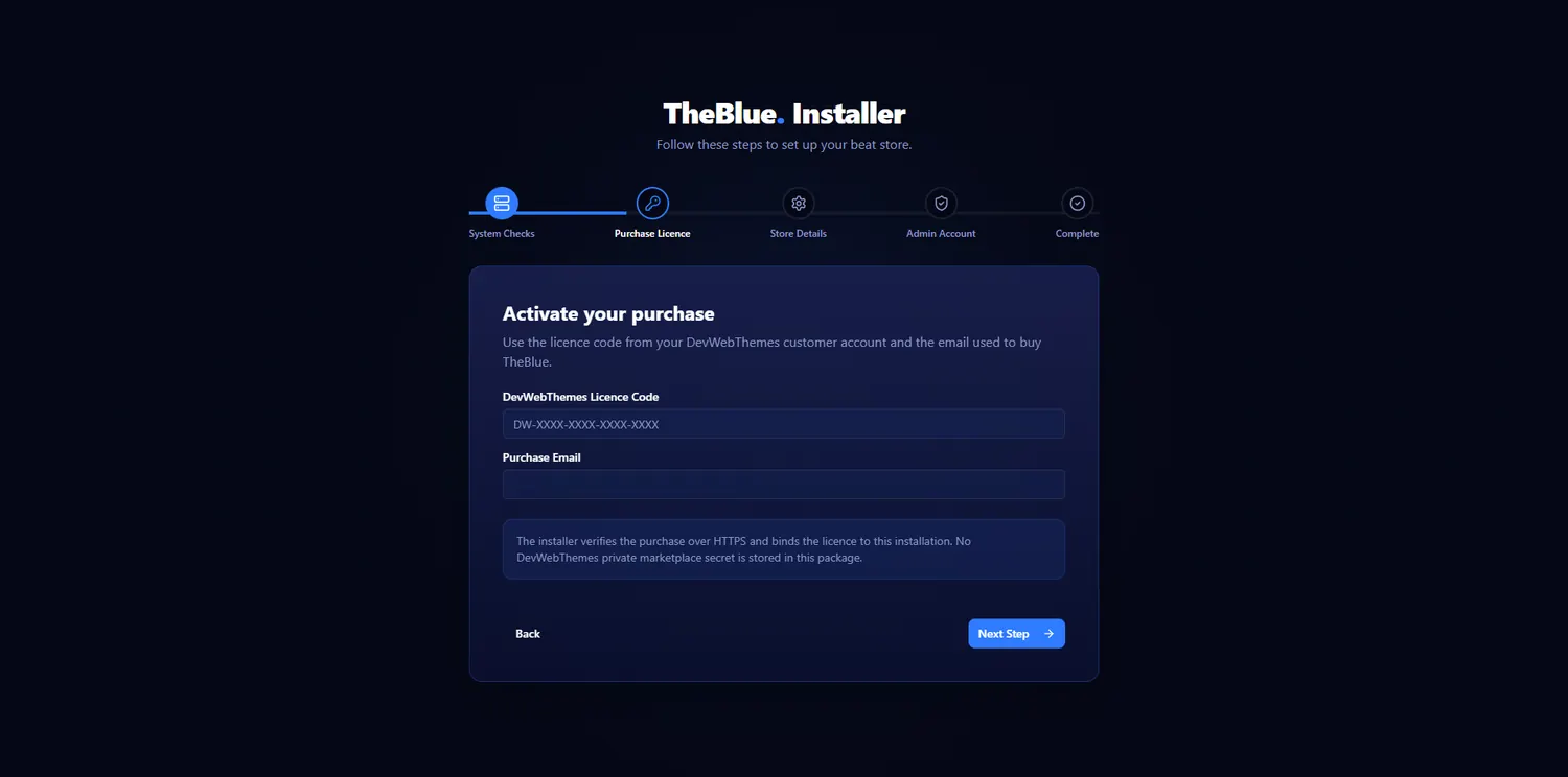 TheBlue purchase licence screen