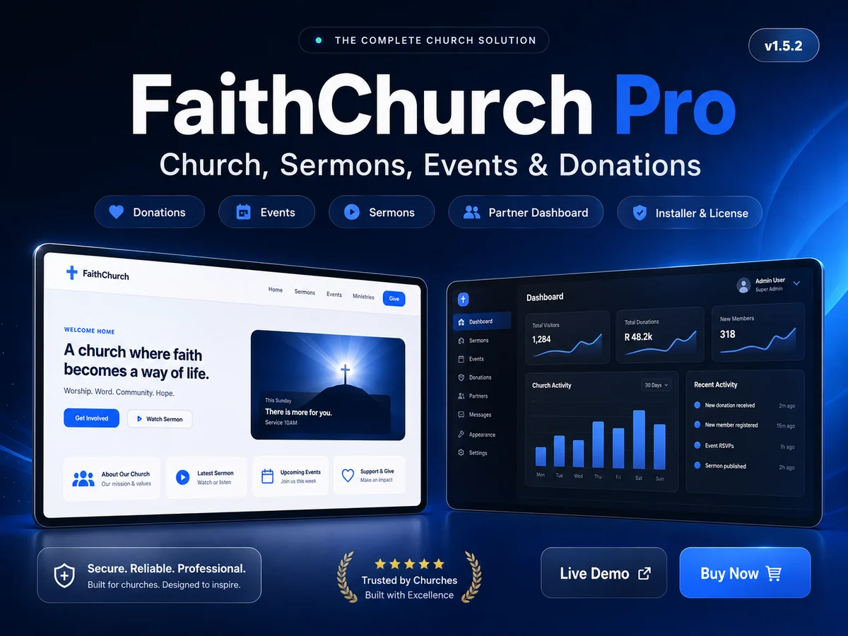 FaithChurch Pro - Church, Sermons, Events & Donations preview